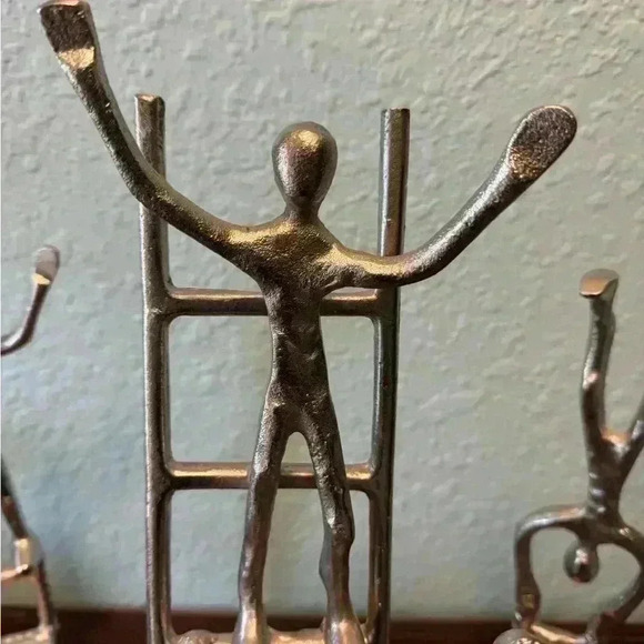 Plutus, Turre & Tagus Metal Art Sculptures Men On Ladder & Chair Set Of 3 Worker - Picture 4 of 8